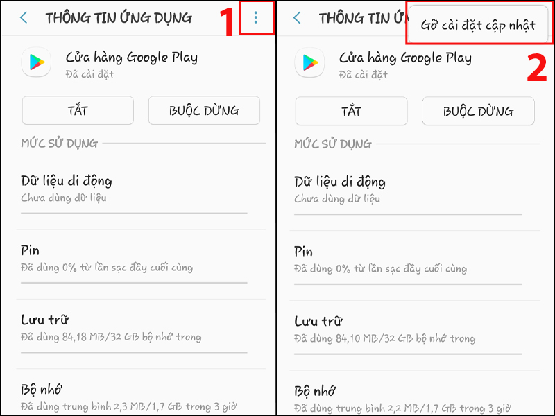 Chọn Gỡ c&agrave;i đặt cập nhật
